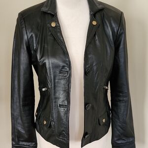 Metro 7 Black  Genuine Leather Jacket, Size 4
